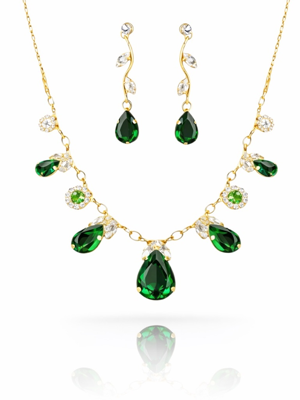 Green Zircon & Crystal Necklace Earring Set